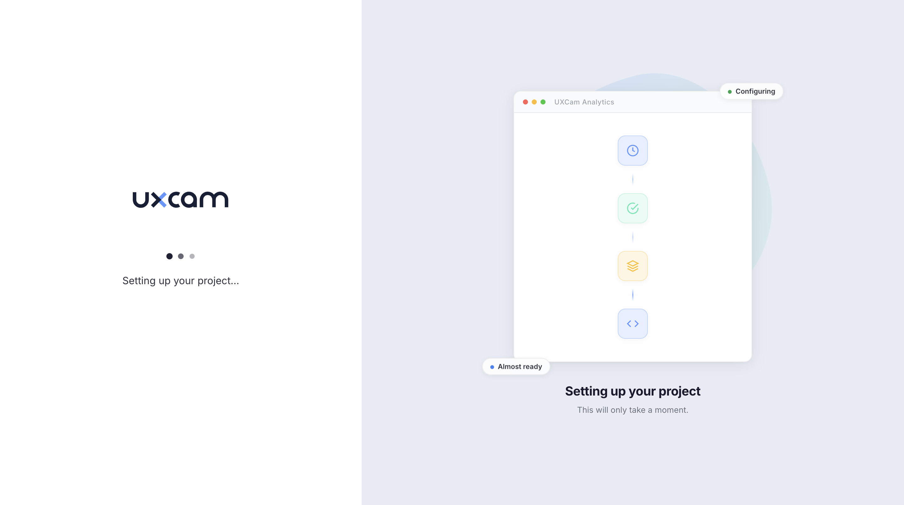Setting up your project loading state with step-by-step configuration progress icons